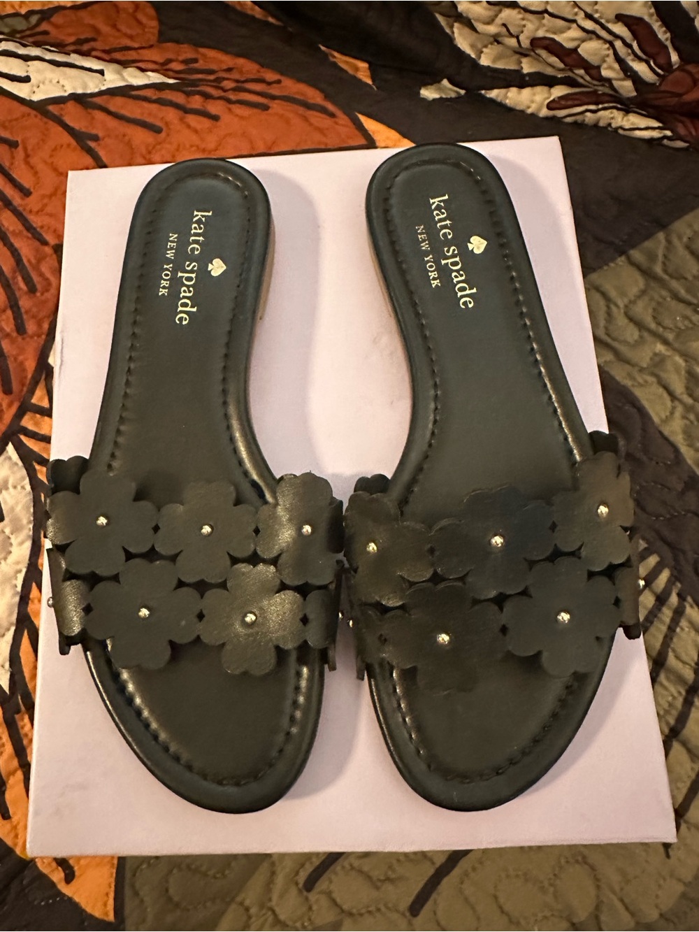 kate spade black floral leather slide mules - Picture 4 of 4